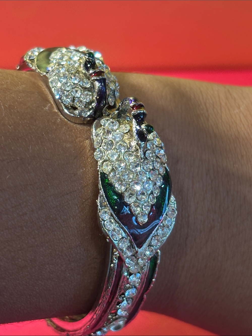 Crystal Pavé Parrot Bracelet in Green and Clear - Women Jewelry